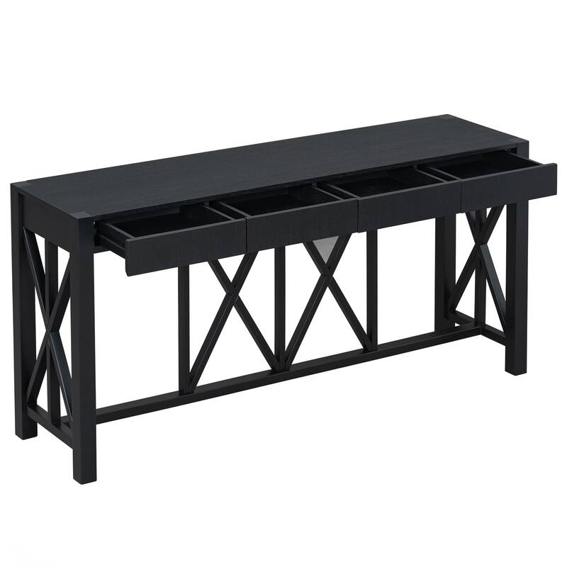 60'' Console Table with 4 Spacious Drawers, Modern Crisscross Design Entryway Table