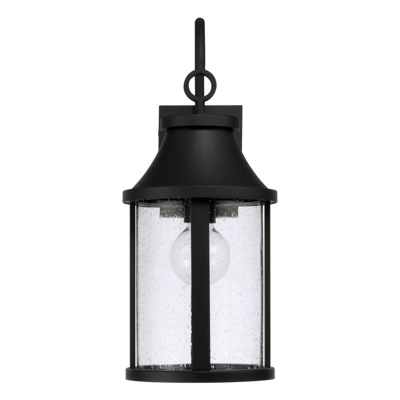 11.50"W x 28"H 4-Light Outdoor Cylindrical Wall Lantern in Black with Seeded Glass