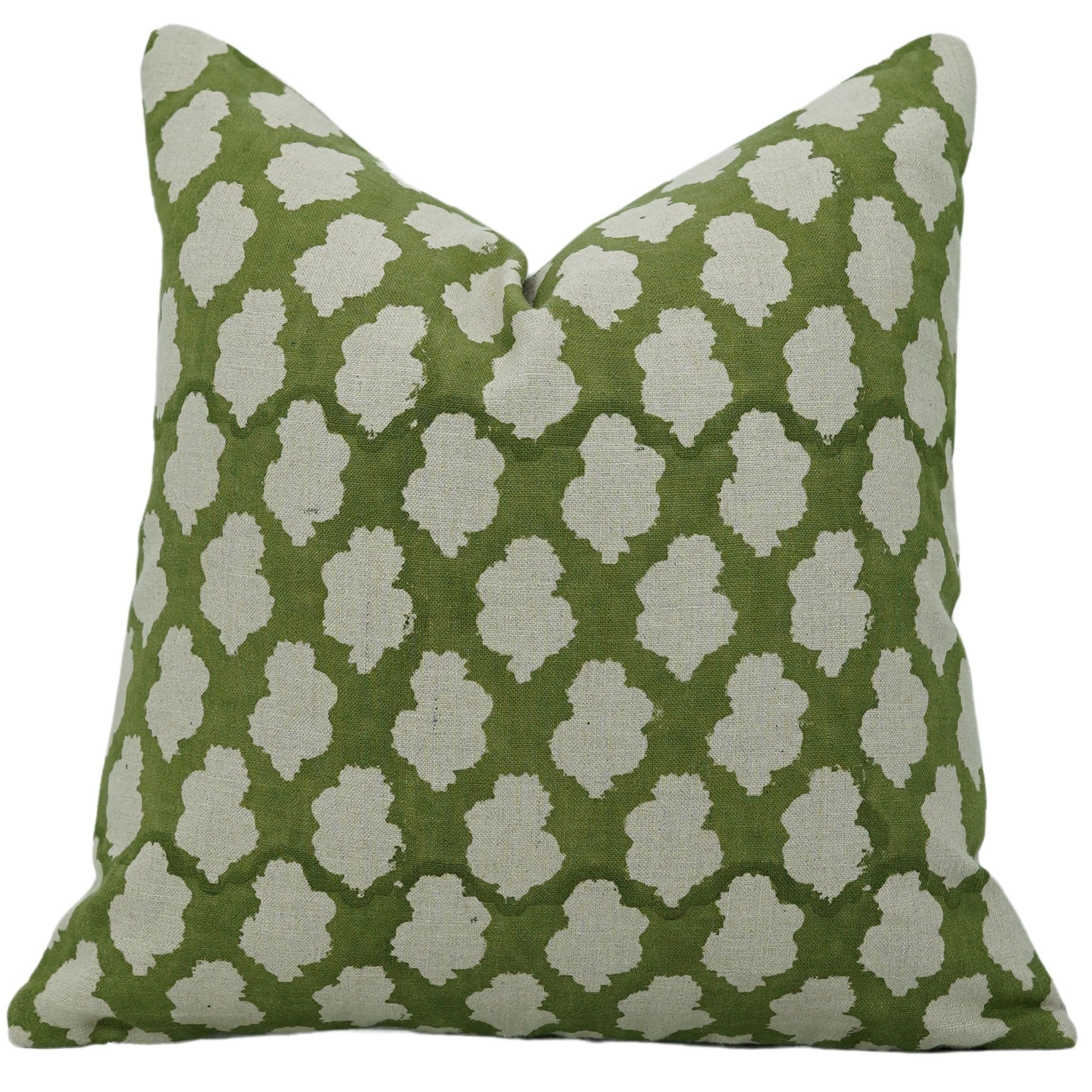 Fabdivine Hidden Zipper Fall Décor Block Print Green Floral Cushion Cover, Badal
