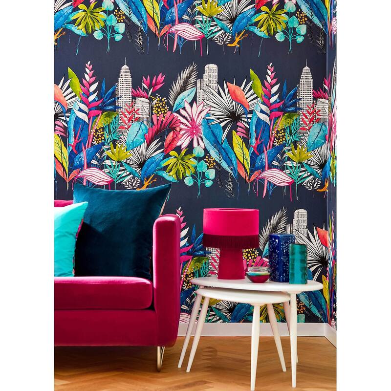 Sierra Indigo Urban Tropic Wallpaper