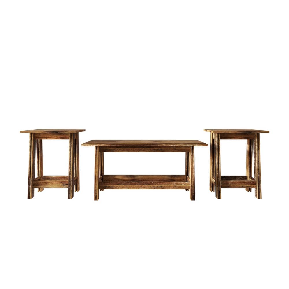 CraftPorch Rustic 2-Pieces End Tables with Coffee Table