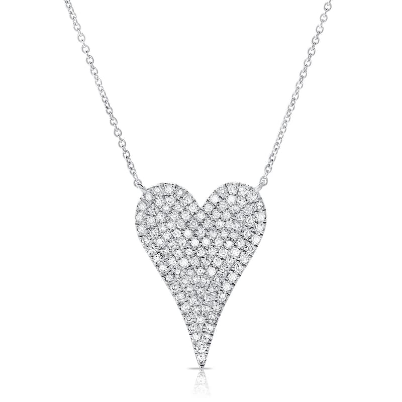 Joelle Collection Diamond Pave Heart Necklace Pendant 1/3 CT 14K White Gold 16-18 Inch