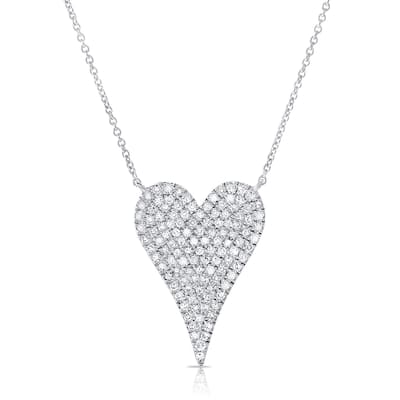 Joelle Collection Diamond Pave Heart Necklace Pendant 1/3 CT 14K White Gold 16-18 Inch