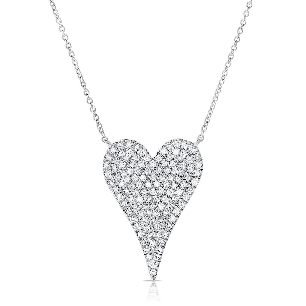 Joelle Collection Diamond Pave Heart Necklace Pendant 1/3 CT 14K White Gold 16-18 Inch