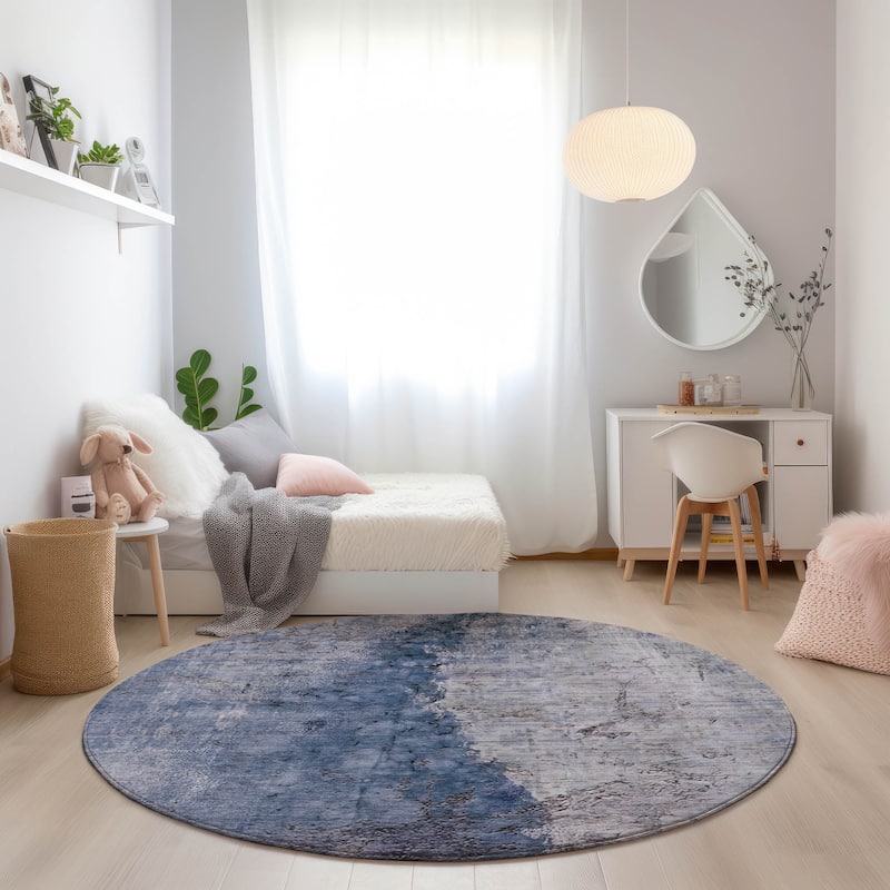 Machine Washable Indoor/ Outdoor Chantille Modern Impressions Rug - Blue - 8' x 8'