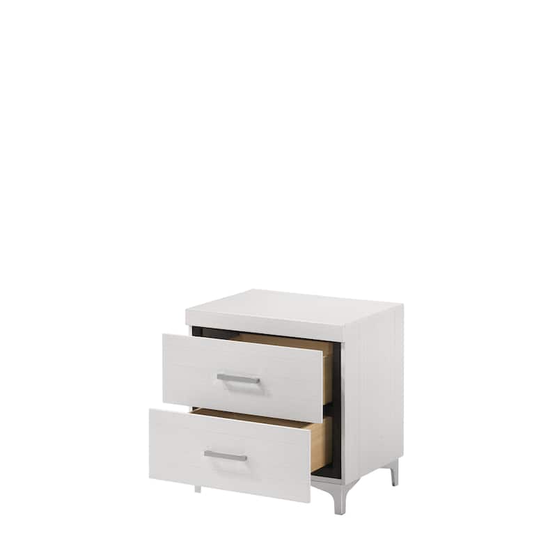 White Nightstand with Dovetail Drawers and Metal Glide