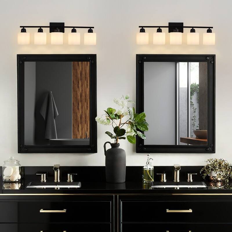 Modern Bathroom Vanity Light With Frosted Milk Glass Shades