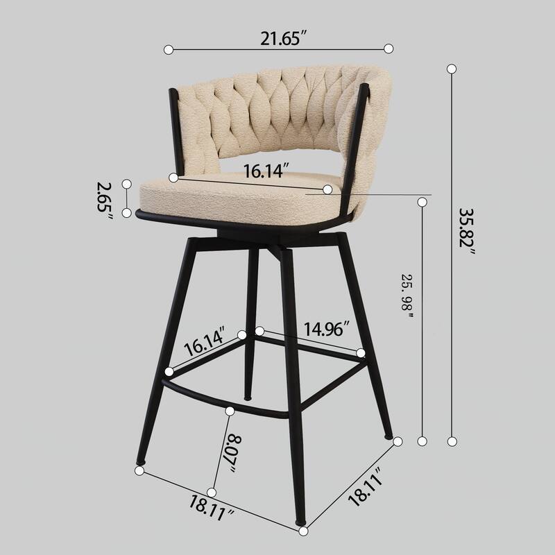 26" Bar Chair Linen Woven Bar Stool Set of 2