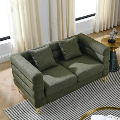 Modern 2 Seater Sectional Sofa with 2 Pillows and 4 Gold Metal Legs for Living Room and Guest Room or Bedroom