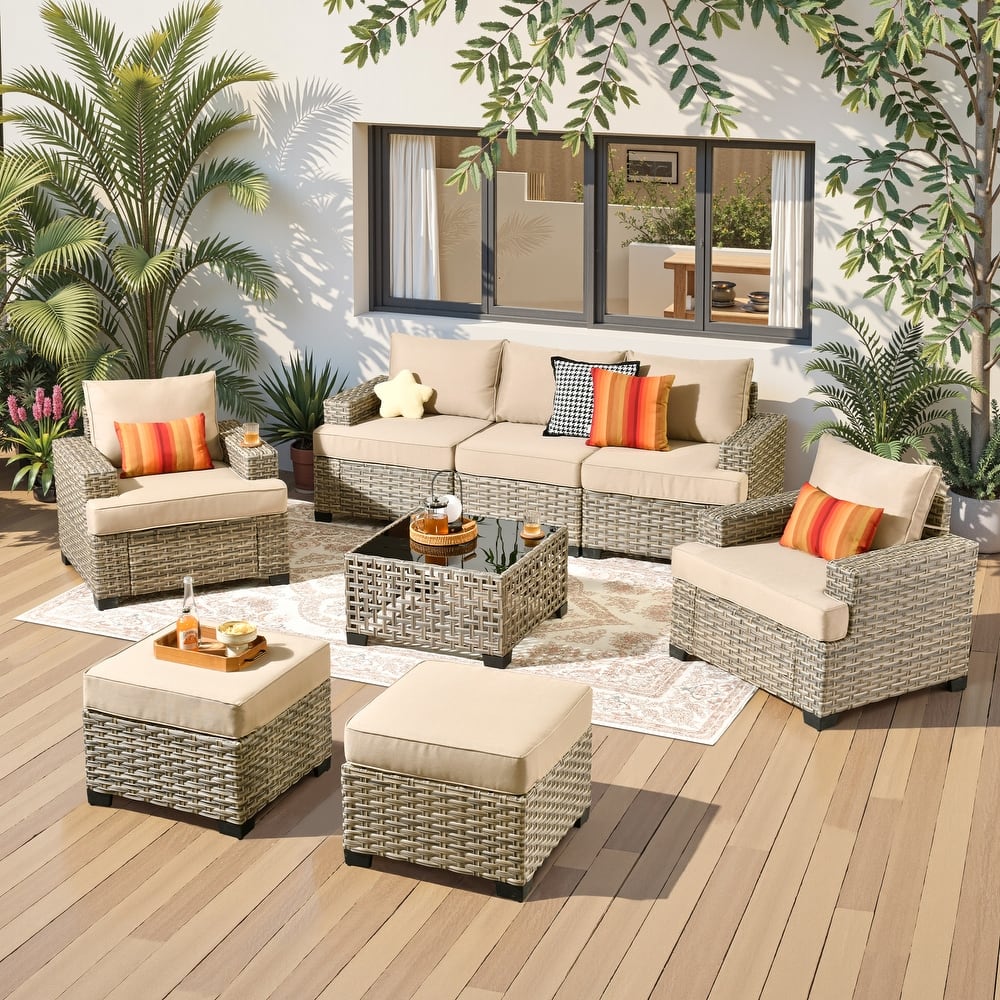 HOOOWOOO 8-piece Outdoor Wicker Patio Furniture Set with Coffee Table