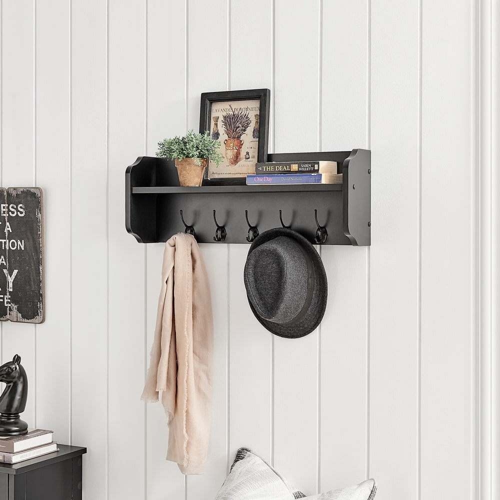 Danya B. Entryway Floating Utility Wall Shelf with Hooks