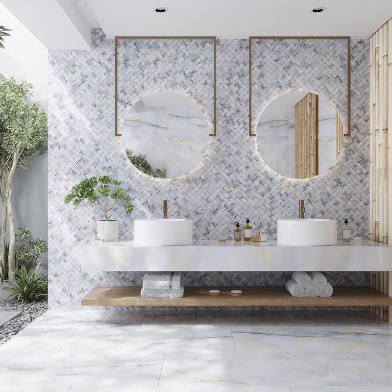 Splendor 12x12 Turchese Porcelain Mosaic Onyx Basketweave Wall and Floor Tile (4.84 sq ft/case) - 5 Pack