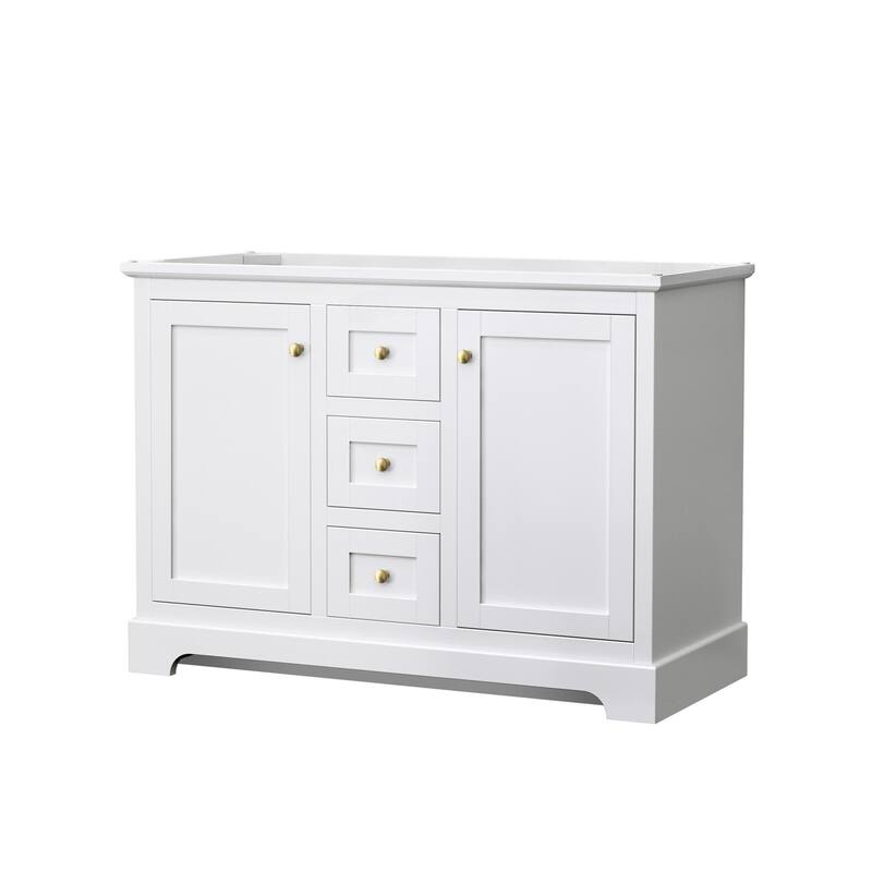 Wyndham Collection Avery 48" Double Free Standing Vanity Cabinet Only - White / Brushed Gold Hardware