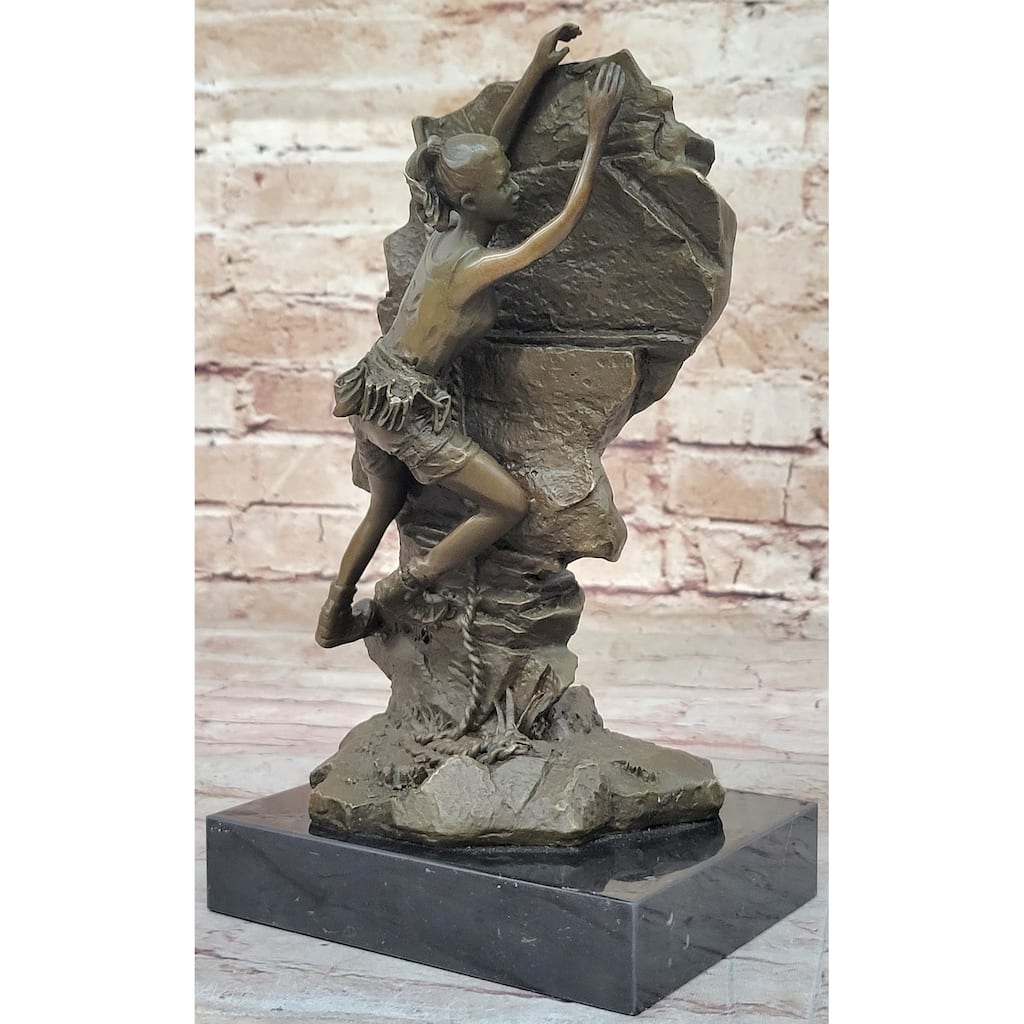 Female Rock Climber Mountaineering Scaling Wall Bouldering Alpinism Bronze Sculpture Statue