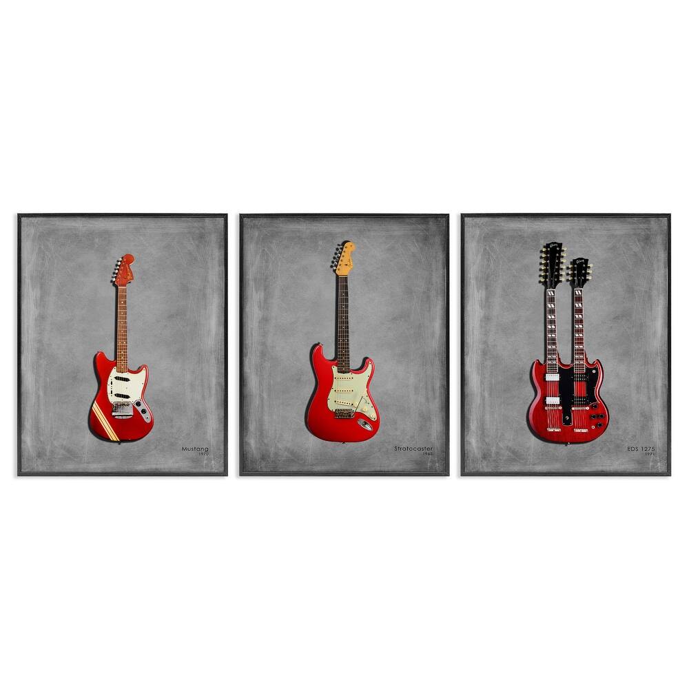 Stupell Red Guitars Collection Framed Giclee Art Design By Mark Rogan (Set of 3)