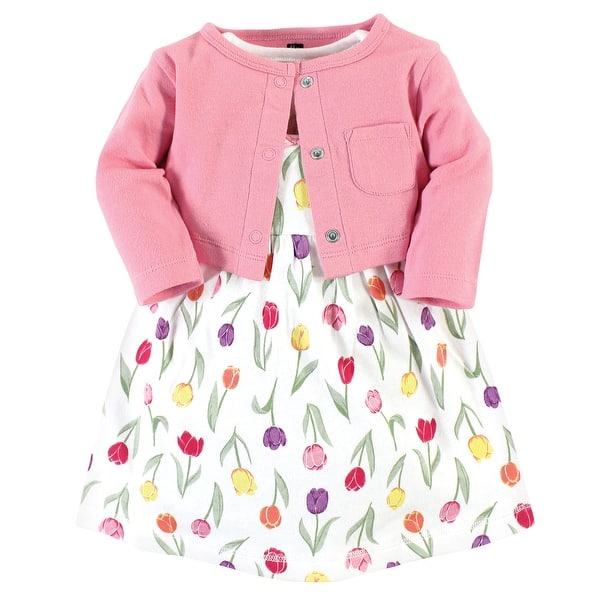 slide 1 of 1, Hudson Baby Baby and Toddler Girl Cotton Dress and Cardigan Set, Spring Tulips 2T - Spring Tulips