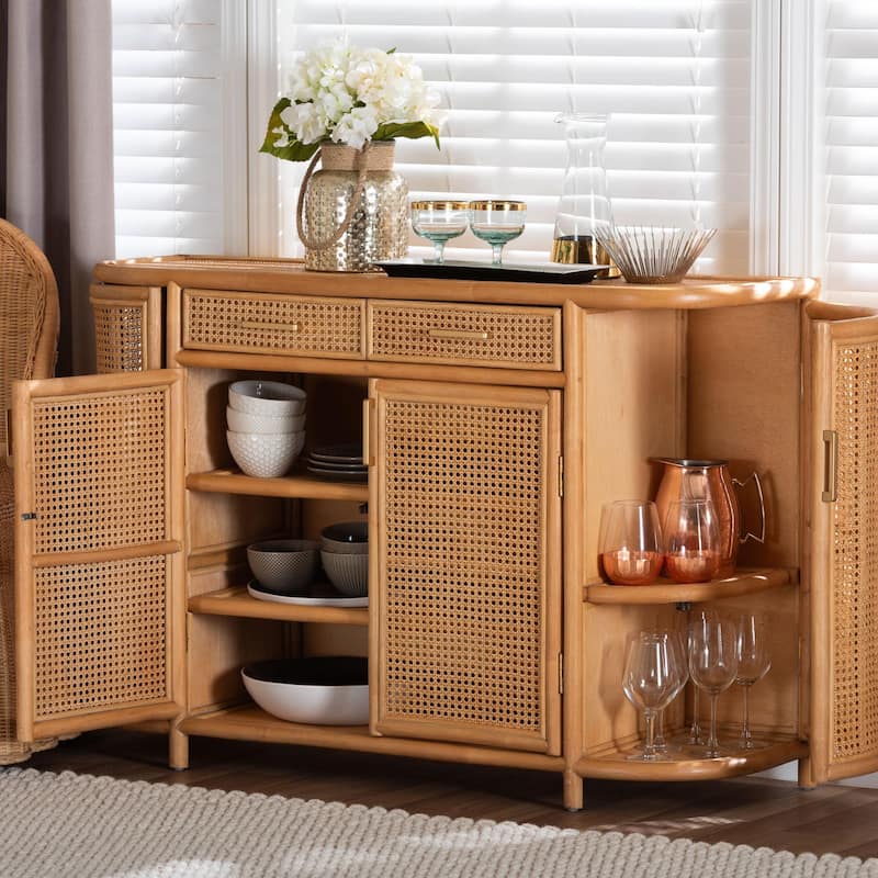 McKenna Natural Rattan Sideboard - Handwoven Wicker Buffet Credenza, Boho Coastal Style for Dining or Living Room, 2-Drawer