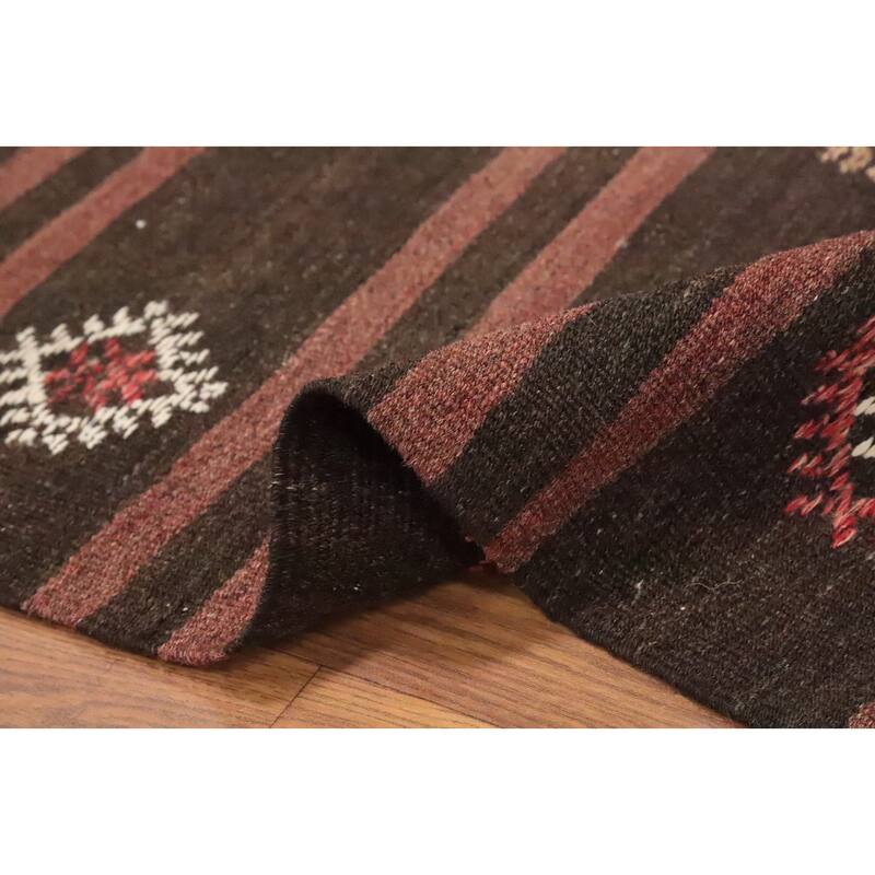 Hand Woven Oriental 100% Wool Carpet Southwestern Tribal Brown Kilim Area Rug - 9' 7'' X 5' 8''