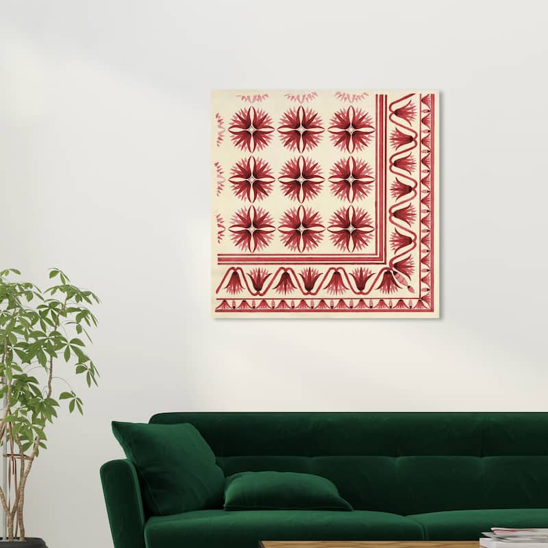 Wynwood Studio Canvas Abstract Floor Covering Red White and Cream White Traditional Wall Art Canvas Print - 30 x 30