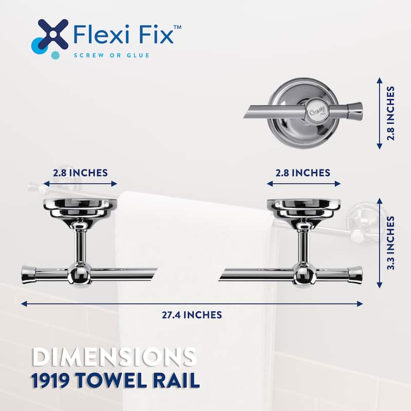 Croydex 1919 Flexi-Fix Screw or Glue Towel Bar, Wall Mounted Adhesive Bathroom Towel Rack (27.4in)