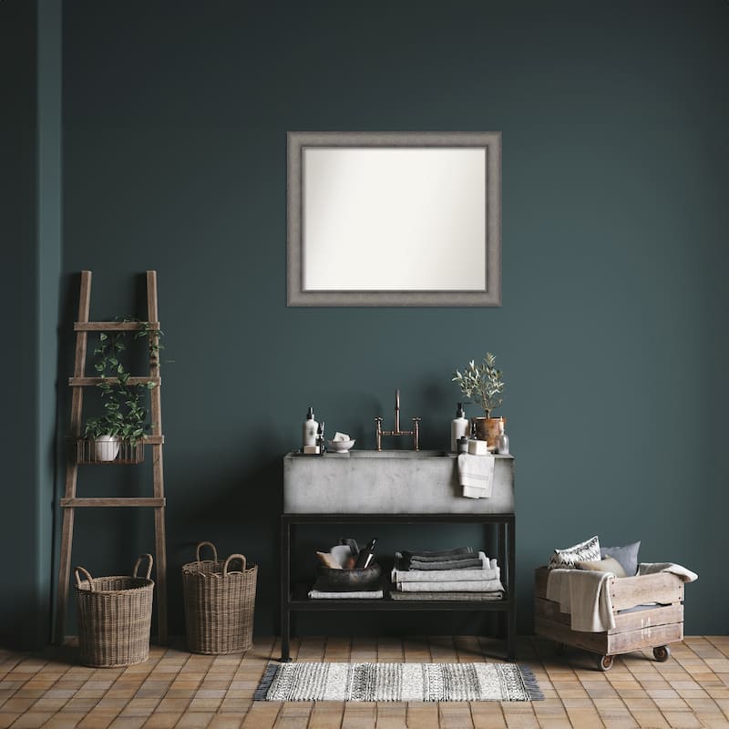 Burnished Concrete Non-Beveled Wood Framed Bathroom Vanity Wall Mirror - Burnished Concrete