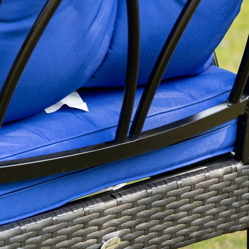 Outdoor Wicker Rocking Chair with Padded Cushions, Aluminum Rattan Porch Rocker Chair with Armrest for Garden, Patio