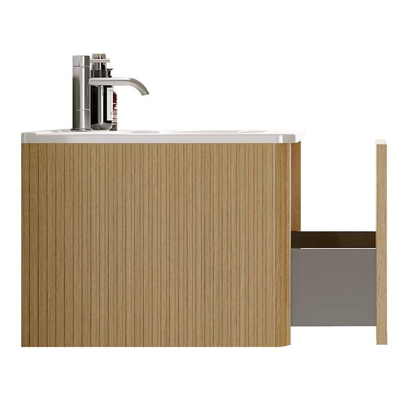 36"StripedBathroom Vanity with White Ceramic Sink, Wall Mounted Floating Bathroom Vanity,Pre-assembled