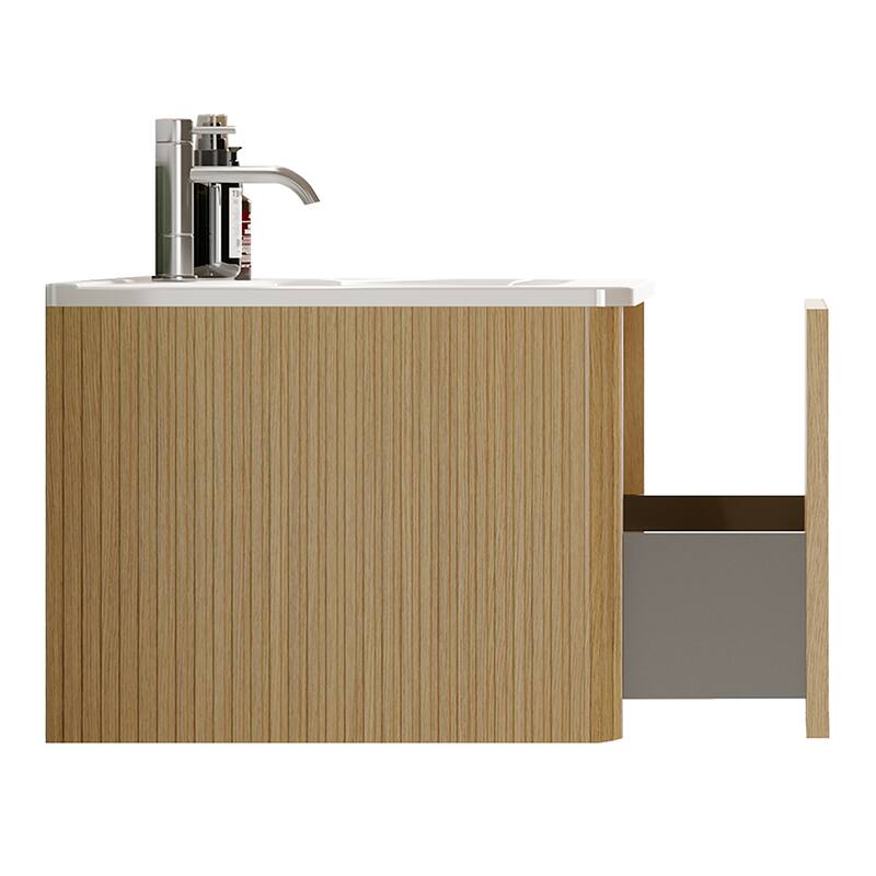 Floating Bathroom Vanity with Glossy White Integrated Ceramic Sink
