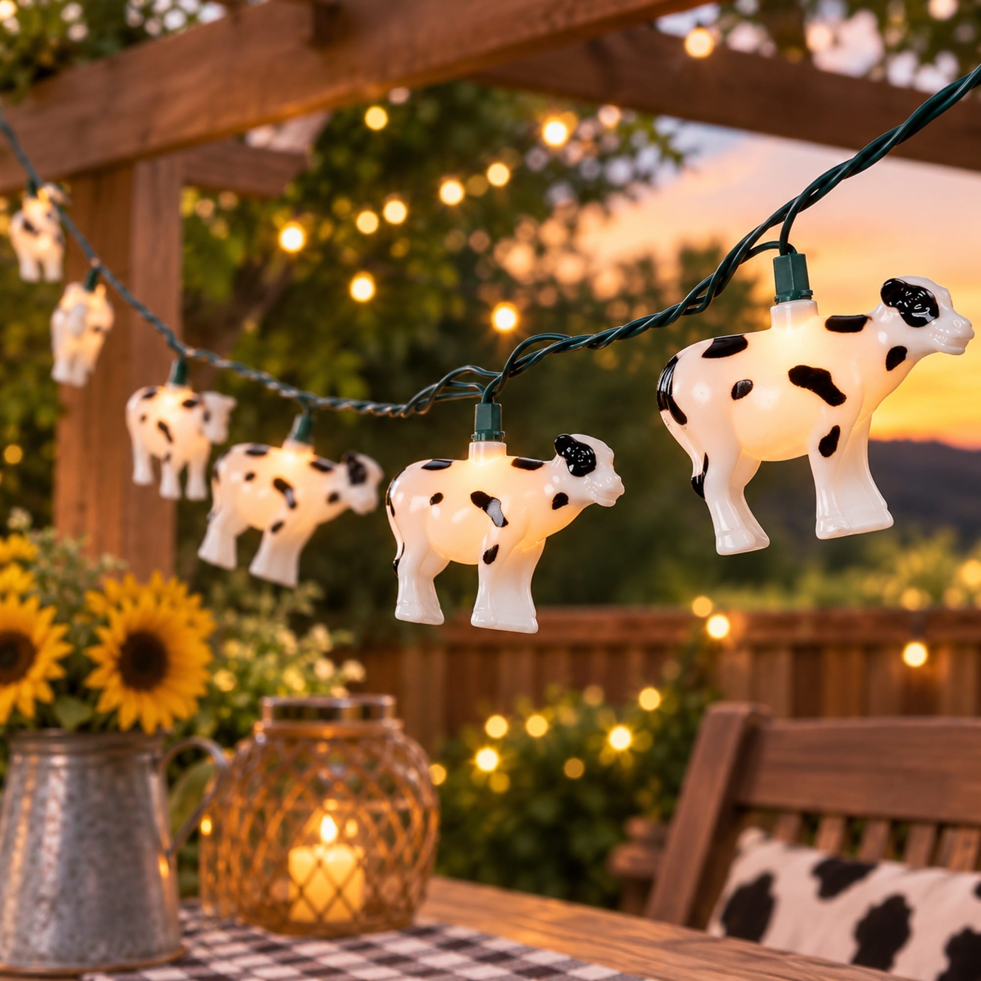 Cow Indoor Outdoor Patio Light Set - 5.75' Green Wire - 10ct
