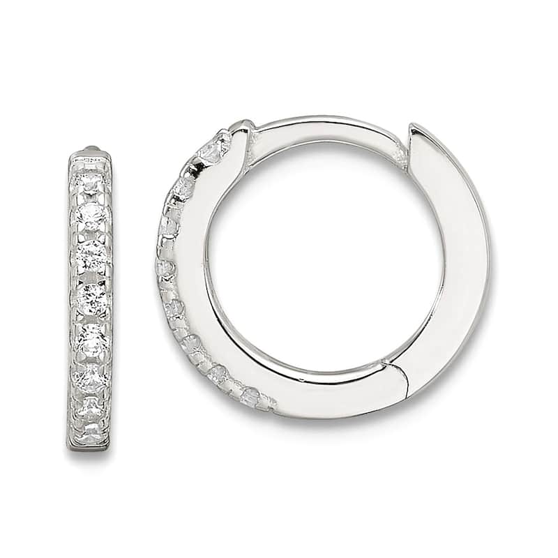 Curata 925 Sterling Silver Pave Cubic Zirconia Small Hinged Hoop Earrings - 10x2mm