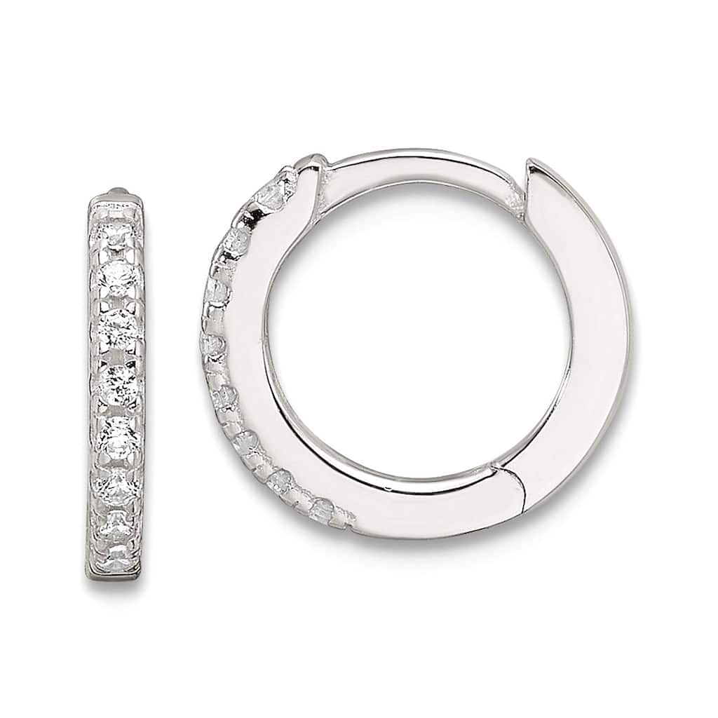 Curata 925 Sterling Silver Pave Cubic Zirconia Small Hinged Hoop Earrings - 10x2mm