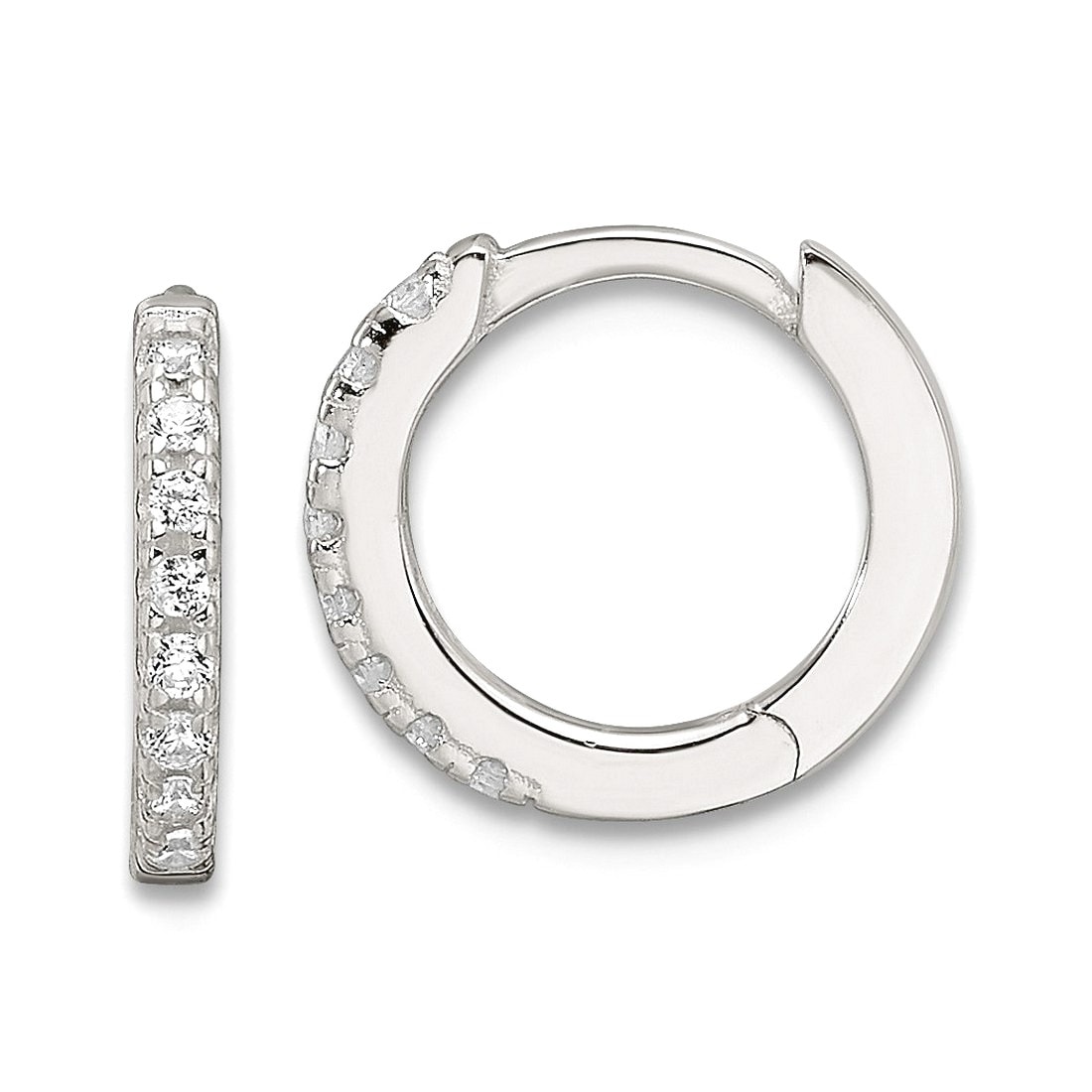 Curata 925 Sterling Silver 10x2mm Pave Cubic Zirconia Small Hinged Hoop Earrings