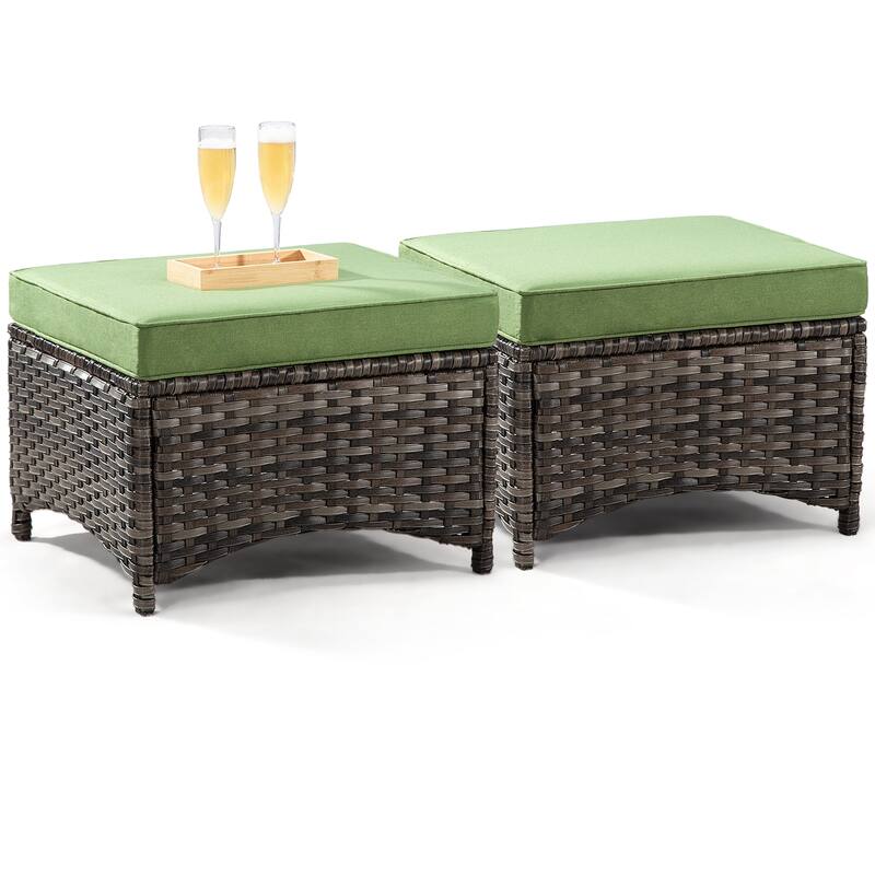 Cozywor 2-Piece Wicker Outdoor Patio Ottoman Set with Cushions
