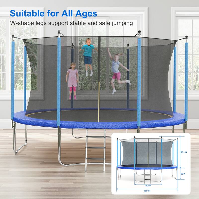 10FT Trampoline, Recreational Trampolines with Enclosure Net and Ladder