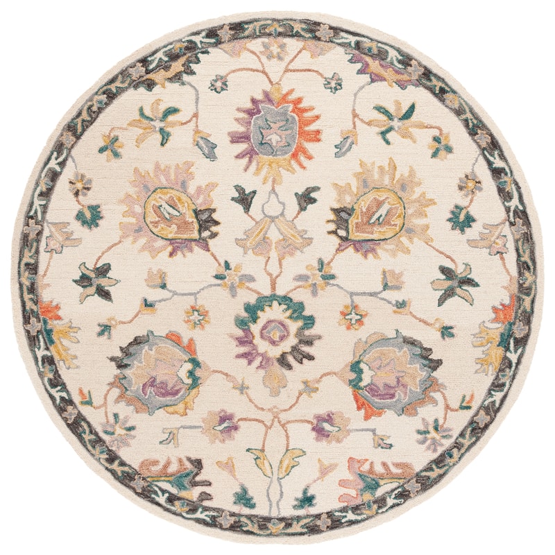 SAFAVIEH Handmade Blossom Jacoba Floral Wool Rug - 6' Round - Beige/Lavander