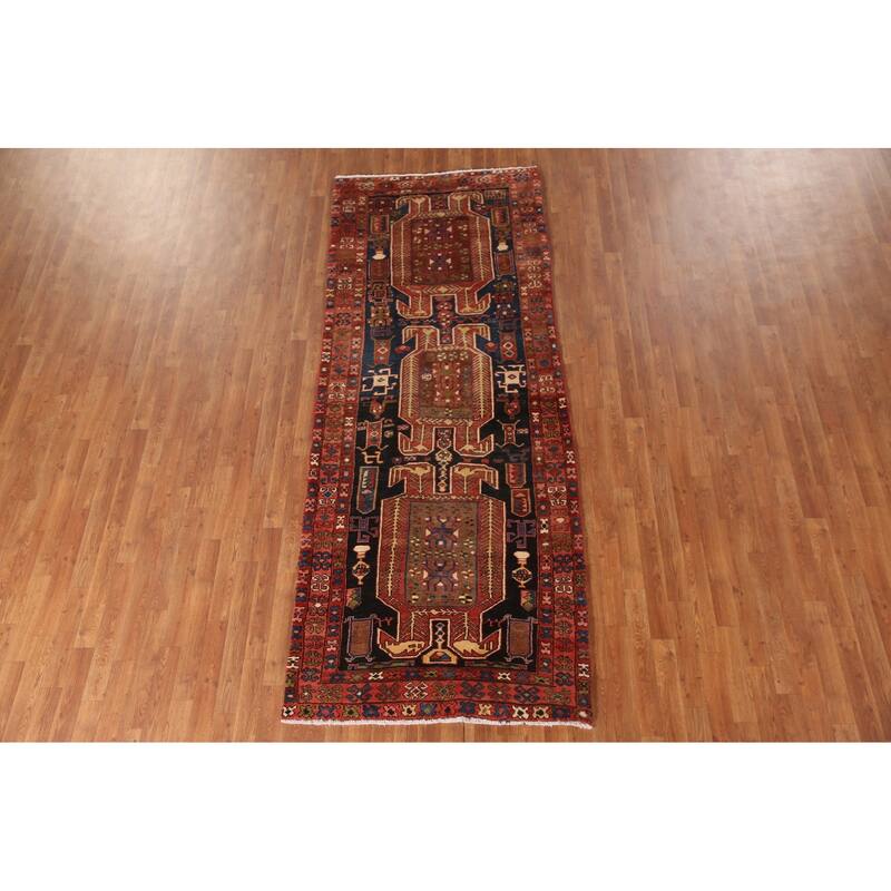 Tribal Meshkin Persian Runner Rug Vintage Wool Carpet - 3'4"x 9'5"
