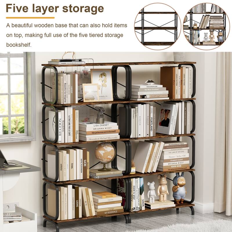 5-Tier Industrial Bookshelf - Black