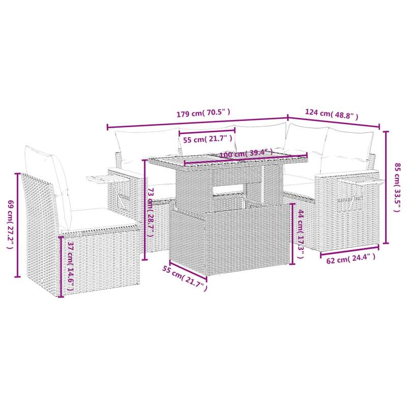 vidaXL Garden Sofa Set Beige PE rattan Medium Modular Garden Sofa Set - 21.7 x 39.4 x 28.7