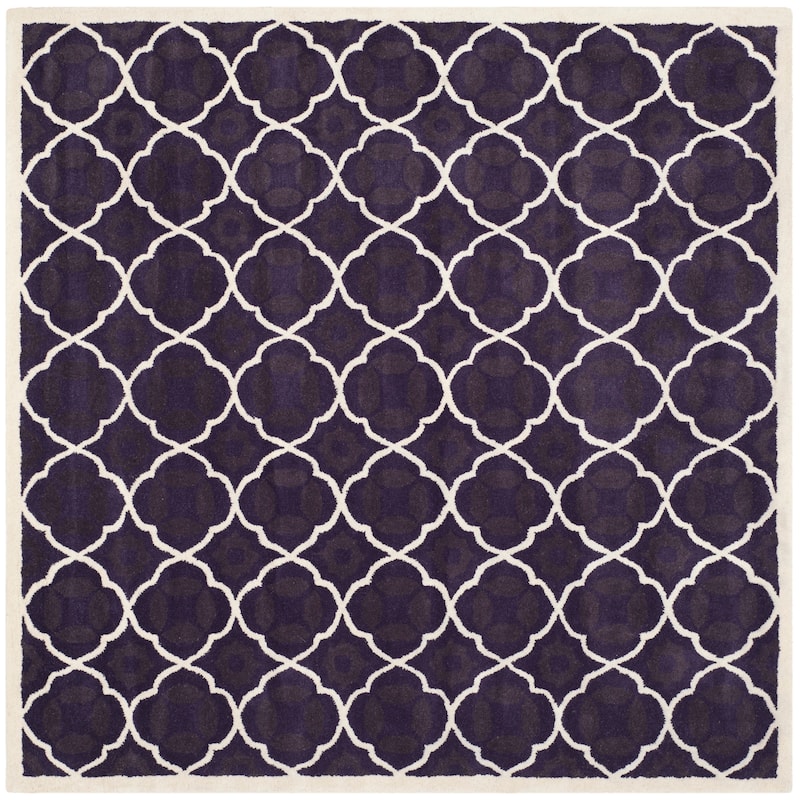 SAFAVIEH Handmade Chatham Kader Modern Moroccan Wool Rug - 5' Square - Purple/Ivory