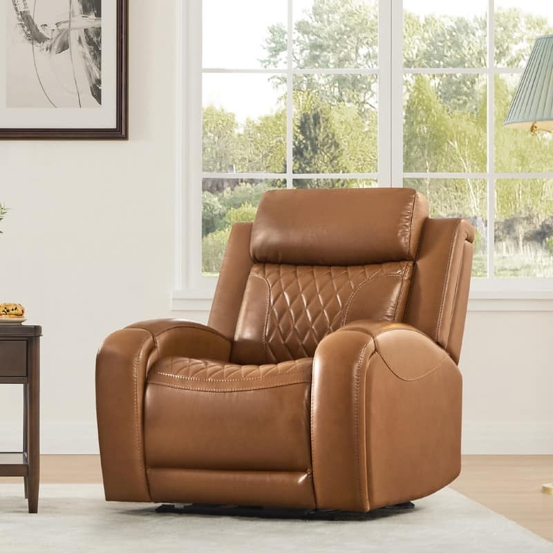 Spruce & Spring Leather Dual-Motor Power Lay Flat Recliner with Power Headrest