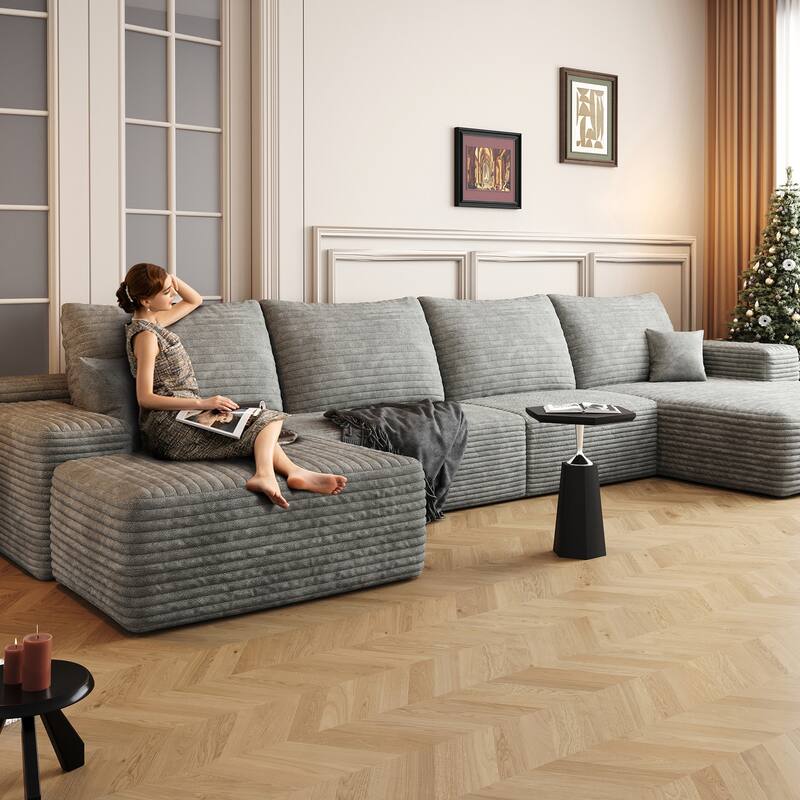 135-in Casual Gray 4 -seater Right Reclining Sectional - 8' x 10'