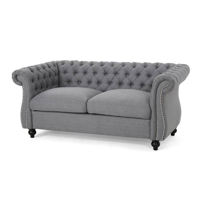 61.75" Velvet Chesterfield Loveseat Sofa with Button-Tufted Upholstery, Nailhead Trim and Rolled Arms