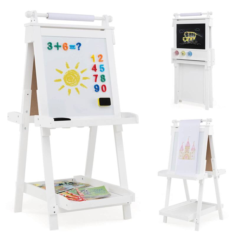 Costway Foldable Easel for Kids 3-in-1 Double-sided Art Easel with - See Details - White