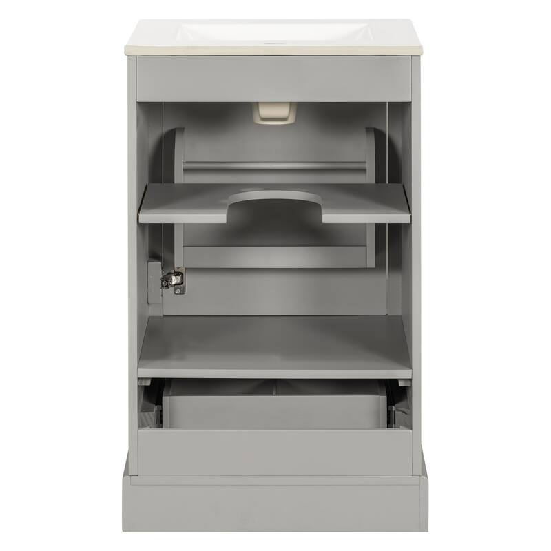 20 Inch Bathroom Vanity With Ceramic Sink, Soft Close Door, Adjustable U-Shaped Shelf, Compartment Drawer And Door Storage Rack