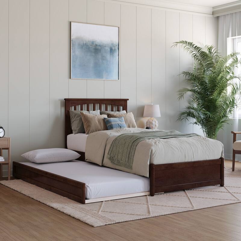 Everett Platform Bed with Panel Footboard and Twin XL Trundle - Walnut - Twin XL