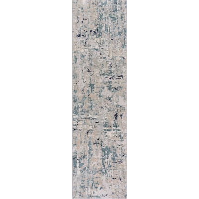 Sevita Gray/Blue Carved Transitional Abstract Polyester Area Rug