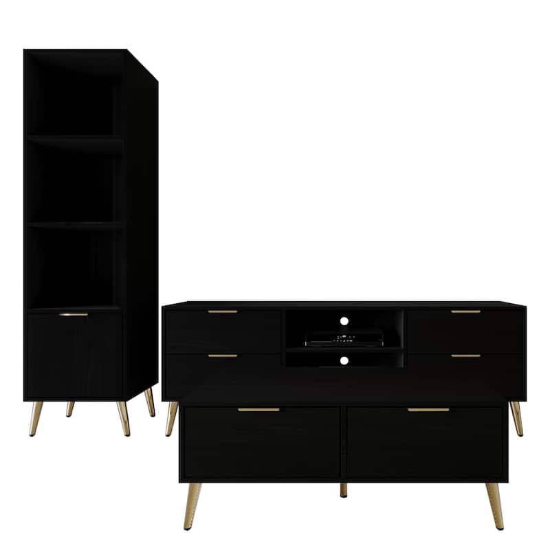 CraftPorch Elegance 3-Piece Living Room Set - Black
