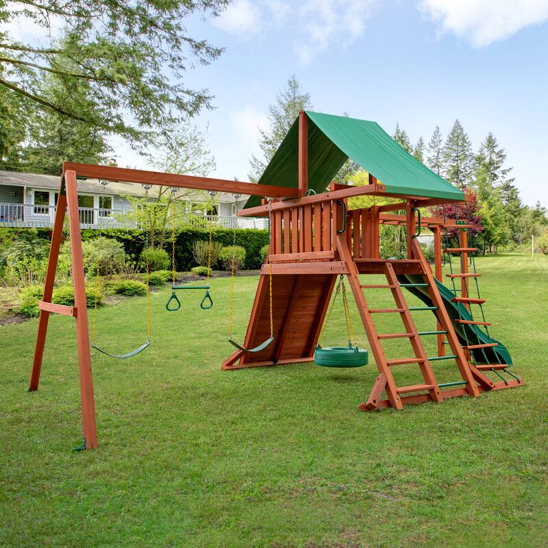 Gorilla Playsets Sun Valley II Wood Swing Set with Monkey Bars - Redwood