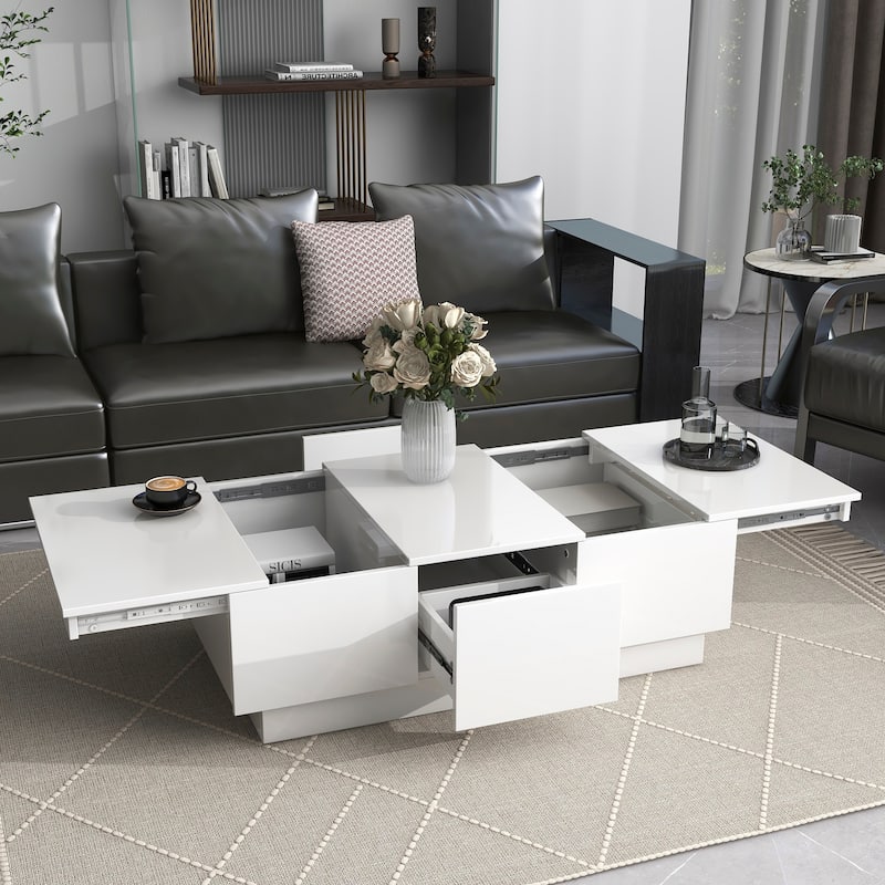 Coffee Table with 2 large Hidden Storage Compartment - White