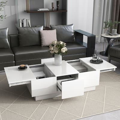 Multifunctional Extendable Coffee Table with 2 Hidden Storage Compartment